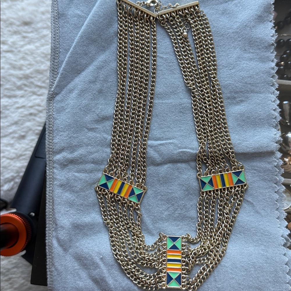 Colorful Geometric Gold Chain Necklace - Picture 1 of 1